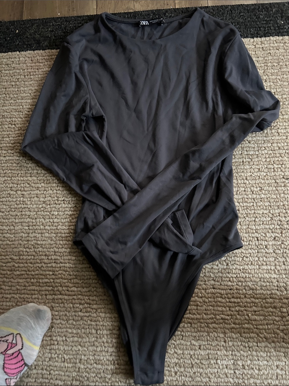 Zara Charcoal Long-Sleeve Crew Neck Bodysuit
